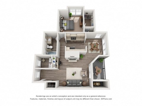 Floor plan for 1 bed, 1 bath, 867 sqft